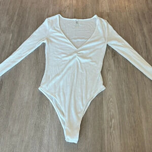 Free People White Longsleeve Bodysuit